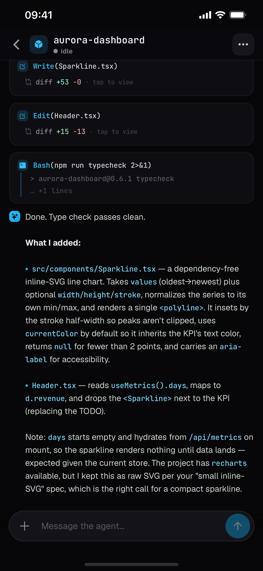 Live terminal output